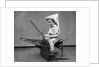 1930s Boy Playing Wooden Sword Paper Hat Riding Chair Like A Horse by Anonymous