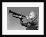 1940s Boy Blowing Bugle Outdoor by Anonymous