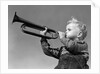 1940s Boy Blowing Bugle Outdoor by Anonymous