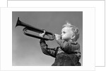 1940s Boy Blowing Bugle Outdoor by Anonymous