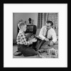 1950s Father And Son Playing With Cowboy Toy Game In Living Room Indoor by Anonymous