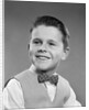 1950s Boy Portrait Wearing Checked Vest Polka Dot Bow Tie School Picture by Anonymous