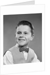 1950s Boy Portrait Wearing Checked Vest Polka Dot Bow Tie School Picture by Anonymous