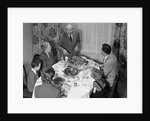 1940s 1950s 3 Generation Family Meal Dining Room Table Grandfather Carving Turkey by Anonymous