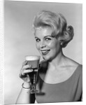1960s Retro Woman Beer Glass Smile by Anonymous