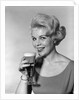 1960s Retro Woman Beer Glass Smile by Anonymous
