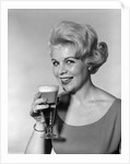 1960s Retro Woman Beer Glass Smile by Anonymous