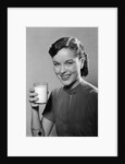 1950s Portrait Woman Holding A Glass Of Milk Studio by Anonymous