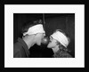 1950s Blindfolded Couple Trying To Eat An Apple Hanging In Air From A String Inside by Anonymous
