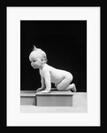 1930s 1940s Naked Baby Crawling On Wooden Box by Anonymous