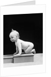 1930s 1940s Naked Baby Crawling On Wooden Box by Anonymous