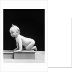 1930s 1940s Naked Baby Crawling On Wooden Box by Anonymous