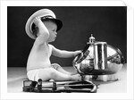 1940s Baby In Diaper With Ship Captain Hat Sextant And Nautical Compass by Anonymous