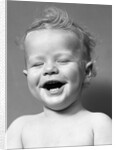 1940s Portrait Baby With Messy Hair Laughing With Eyes Closed by Anonymous
