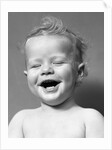 1940s Portrait Baby With Messy Hair Laughing With Eyes Closed by Anonymous