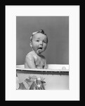 1940s Wet Baby In Bath Covered With Soap Suds Sticking Out Tongue by Anonymous