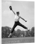 1960s Boy Jumping In Outfield To Catch Baseball With Gove by Anonymous