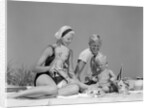 1970s 1960s Family Father Mother Twin Sons Playing In Sand On Beach Outdoor by Anonymous