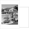 1950s Family In Backyard Beside Pool Having Cookout Of Hot Dogs and Hamburgers by Anonymous