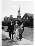 1960s Family Walking From Church On Suburban Sidewalk by Anonymous