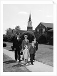 1960s Family Walking From Church On Suburban Sidewalk by Anonymous