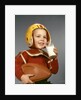 1950s 1960s Boy Drinking Glass Milk Wearing Football Helmet Shoulder Pads by Anonymous