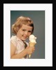 1950s 1960s Girl Eating Ice Cream Cone Double Scoop Vanilla by Anonymous