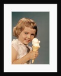 1950s 1960s Girl Eating Ice Cream Cone Double Scoop Vanilla by Anonymous