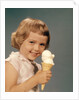 1950s 1960s Girl Eating Ice Cream Cone Double Scoop Vanilla by Anonymous