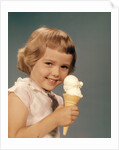 1950s 1960s Girl Eating Ice Cream Cone Double Scoop Vanilla by Anonymous