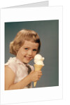 1950s 1960s Girl Eating Ice Cream Cone Double Scoop Vanilla by Anonymous