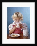 1950s 1960s Girl Drinking Milk Plate Cookies by Anonymous