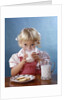 1950s 1960s Girl Drinking Milk Plate Cookies by Anonymous