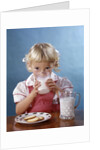 1950s 1960s Girl Drinking Milk Plate Cookies by Anonymous