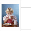 1950s 1960s Girl Drinking Milk Plate Cookies by Anonymous