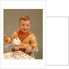 Boy Sitting At Ice Cream Parlor Table Eating Whipped Cream Cherry Topped Sundae+ by Anonymous