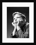 1940s Bored Serious Boy Waiting Chin Resting In Hands by Anonymous