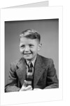 1940s 1950s Boy Portrait Wearing Neck Tie Herringbone Jacket School Photo by Anonymous