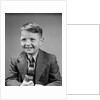 1940s 1950s Boy Portrait Wearing Neck Tie Herringbone Jacket School Photo by Anonymous
