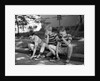 1970s Three Bored Boys Sitting On Curb All Wearing Striped Tee Shirts Shorts And Sneakers by Anonymous