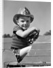 1940s Boy Playing Fireman In Toy Fire Truck Wearing Fireman's Safety Hat Holding Steering Wheel by Anonymous