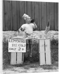 1930s 1940s Boy At Lemonade Stand Shouting Into Megaphone by Anonymous