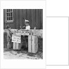 1930s 1940s Boy With Lemonade Stand Selling To Little Boy In Short Pants by Anonymous