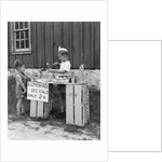1930s 1940s Boy With Lemonade Stand Selling To Little Boy In Short Pants by Anonymous