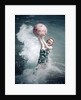 1950s Woman Jumping In Surf Holding Up Beach Ball by Anonymous