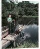 1950s Two Boys Fishing In Lake From Dock Outdoor by Anonymous