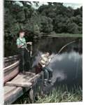 1950s Two Boys Fishing In Lake From Dock Outdoor by Anonymous