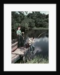 1950s Two Boys Fishing In Lake From Dock Outdoor by Anonymous