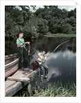 1950s Two Boys Fishing In Lake From Dock Outdoor by Anonymous