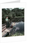 1950s Two Boys Fishing In Lake From Dock Outdoor by Anonymous